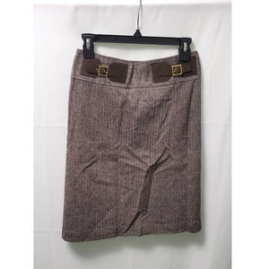 Tory Burch Brown Tweed Leather Trim Buckle Skirt Style 22061307 Size 0